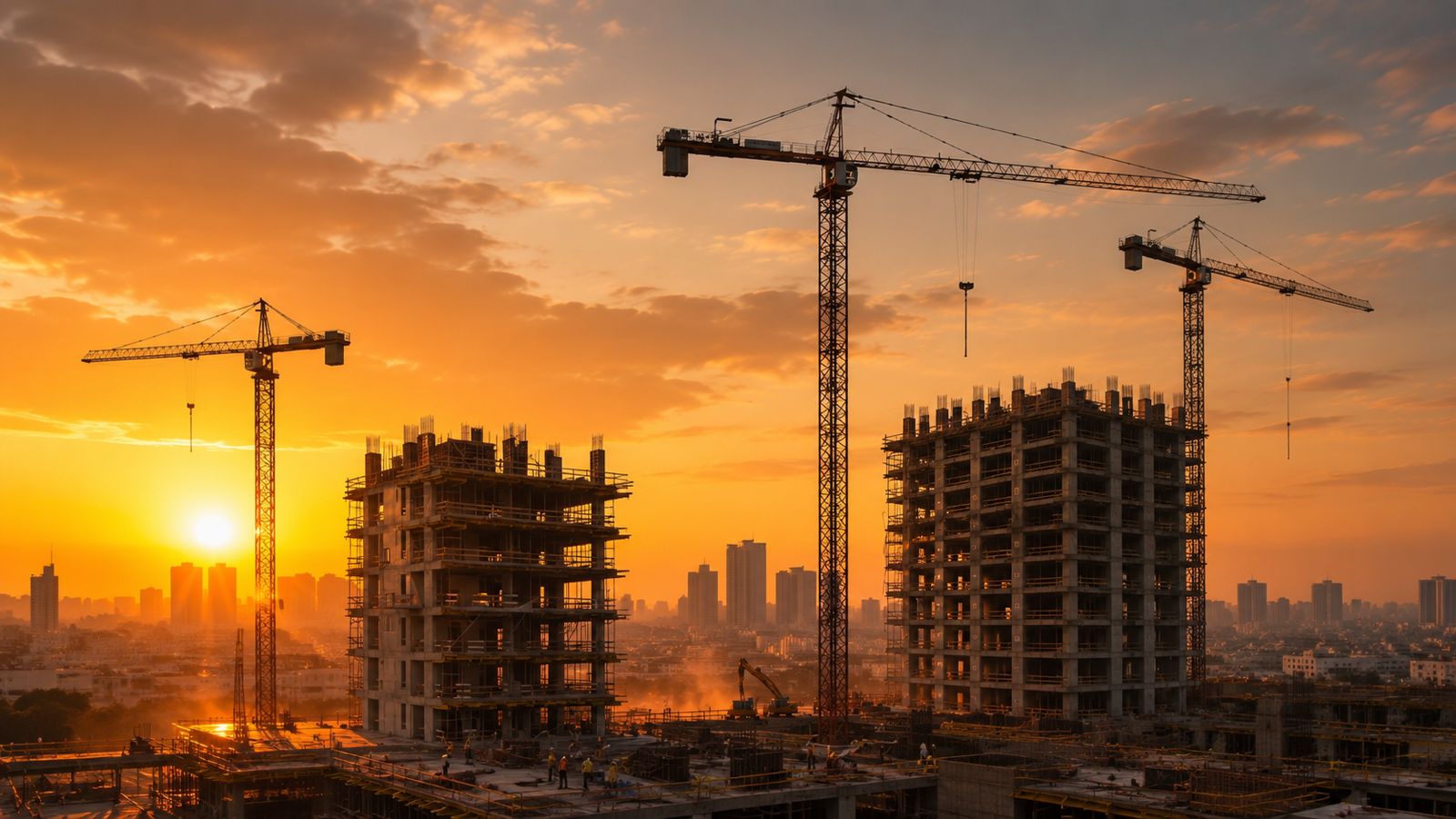 Obra de gran escala con grúas